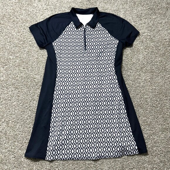 Jofit Womens XL Navy & White Diamond Print Golf Dress W/ Zipper & Pockets - Picture 2 of 10